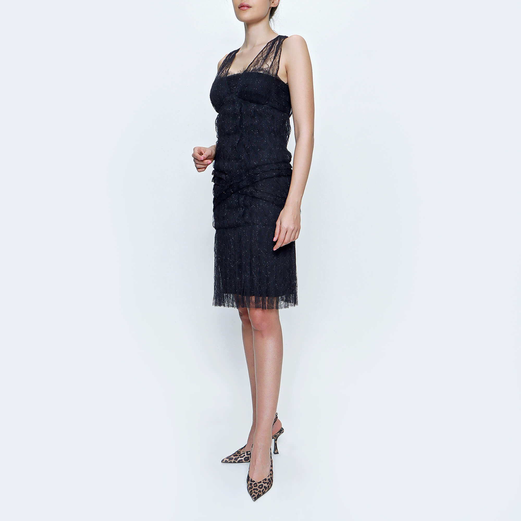 Chanel - Black Lace Cocktail Mid Length Dress 